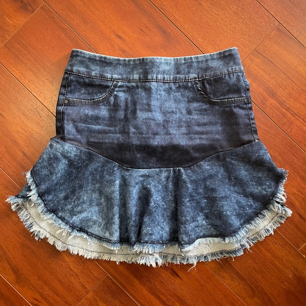 Ruffle bottom jean skirt